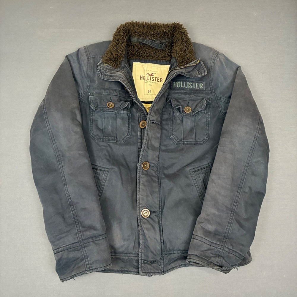 Y2K Hollister Carpinteria Sherpa Lined Military Jacket Men's Medium Navy Blue